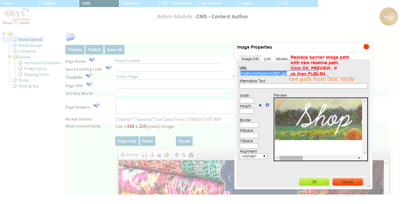 CMS Content Author - Update Image URL